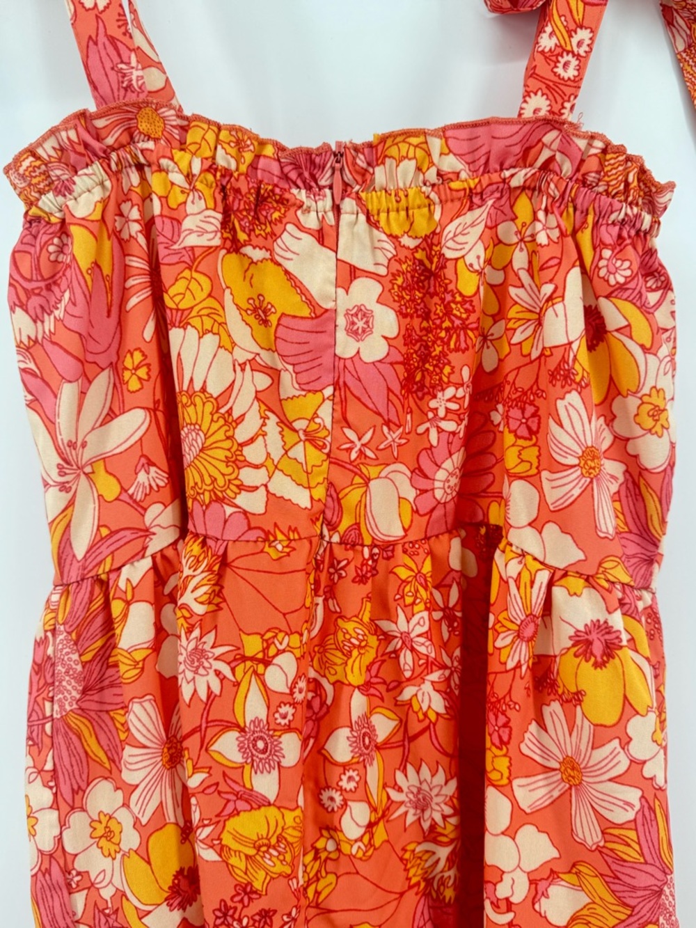 Boho Bright Floral Tie-Shoulder Sundress Coral Pink Women's Size Med Festival - Picture 4 of 6